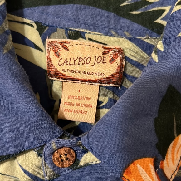 Calypso Joe Blue Floral Print Button Up Short Sleeve Men's Size Large - Picture 4 of 5